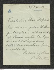 Nachlass Franz Steindachner, Brief von Rudolf Slatin an Franz Steindachner (27.11.1910), Inv.Nr. 492.01, Seite 1